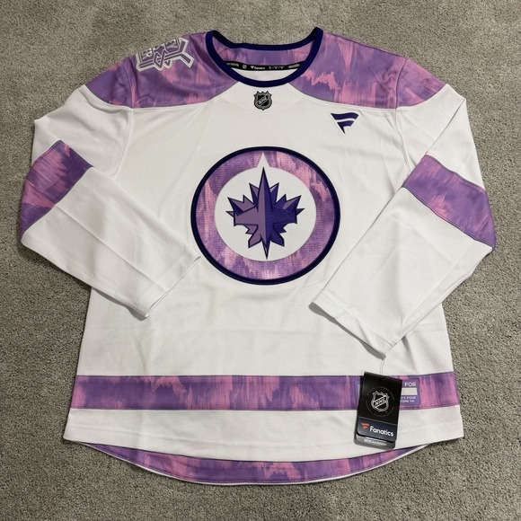 Fanatics Winnipeg Jets Jersey Mens M Hockey Fights Cancer 2024 NHL White Pink